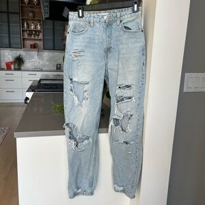 Zara Light Blue Distressed Denim Jeans